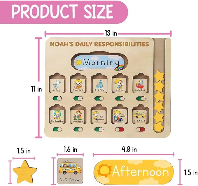 Chore Chart for Kids with Reward System, Routine Chart for Kids Personalized, Morning Bedtime Routine Chart for Toddlers Ages 2-4, Daily Kids Schedule Board for Home - Image 8