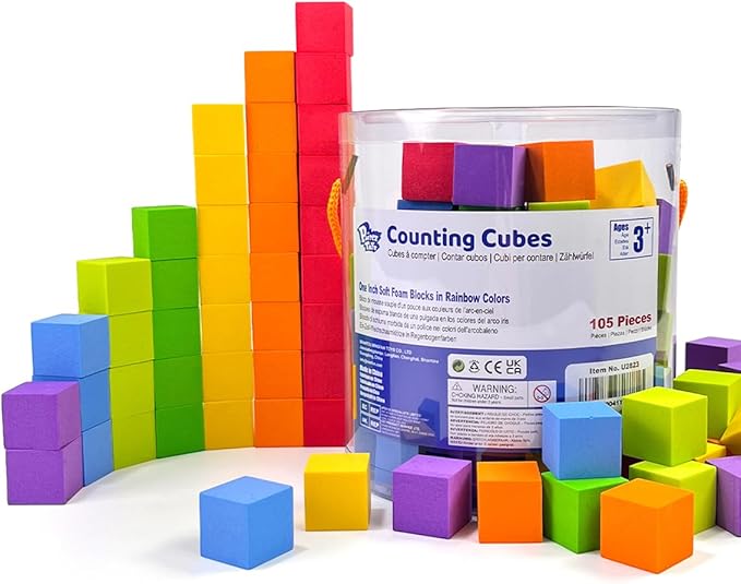 Pairez Toys Foam Counting Blocks, 105 Pieces 1 Inch Soft Rainbow Math Cubes by PairezToys