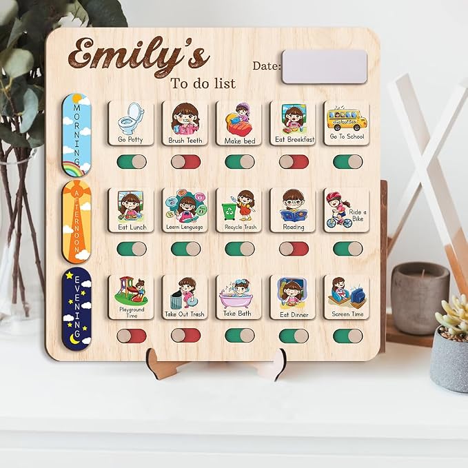 Wooden Chore Chart for Kids Visual Schedule, Routine Chart for Kids, Morning Bedtime Routine Chart for Toddlers Ages 2-4, Daily Kids Schedule Board for Home (14) - Image 6