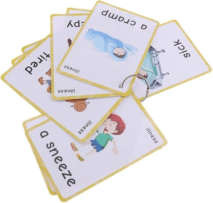 SANTSUN 14 Illness & Disease Expression English Flash Cards, Study Cards (4.72 x 3.54 Inch) with 1 Ring, Pocket Laminated Flashcards for Ages Pre-K & K - Image 7