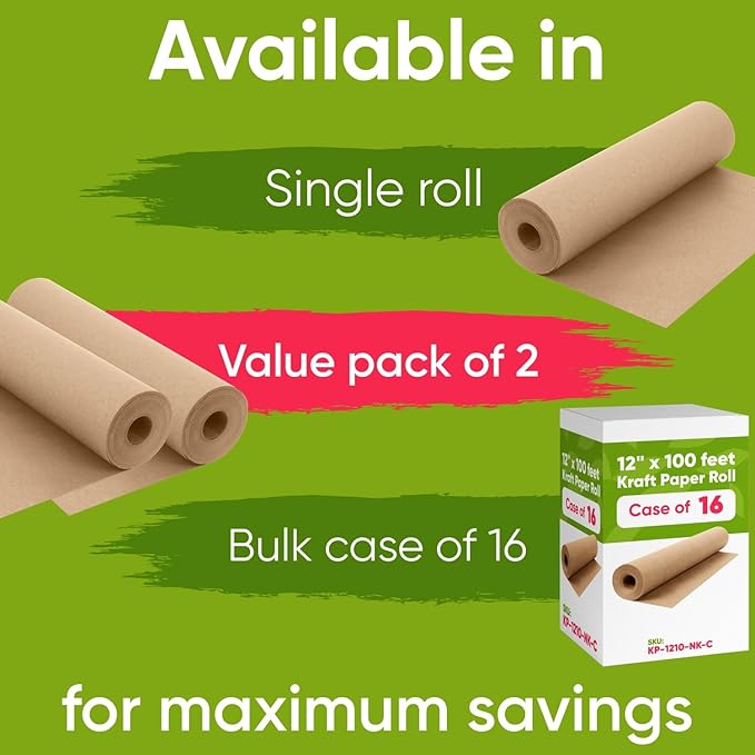 12" x 1200" (100 ft) Brown Kraft Paper Roll - Value Pack of 2, 45 lbs Thickness, Made in USA - Odorless, Non-Toxic, Safe for Kids - School, Bulletin Board Paper
