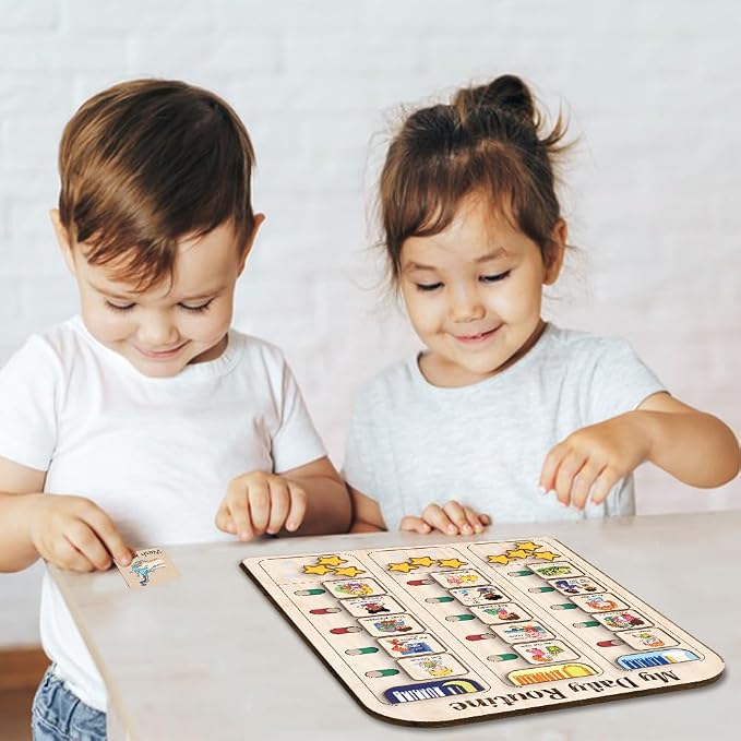 My Daily Routine Chart for Kids 11x14 Inch – Wooden Chore Chart with Morning Afternoon Evening Sections, Visual Schedule Board with Sliding Trackers & Star Reward System for Toddlers - Image 5
