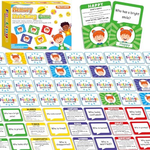 gisgfim Feelings Emotion Cards Match Game Social Emotional Learning Activities Social Emotion Skills Educational Memory Matching Game Flash Card for Calm Down Corner Supplies Preschool Kindergarten by gisgfim