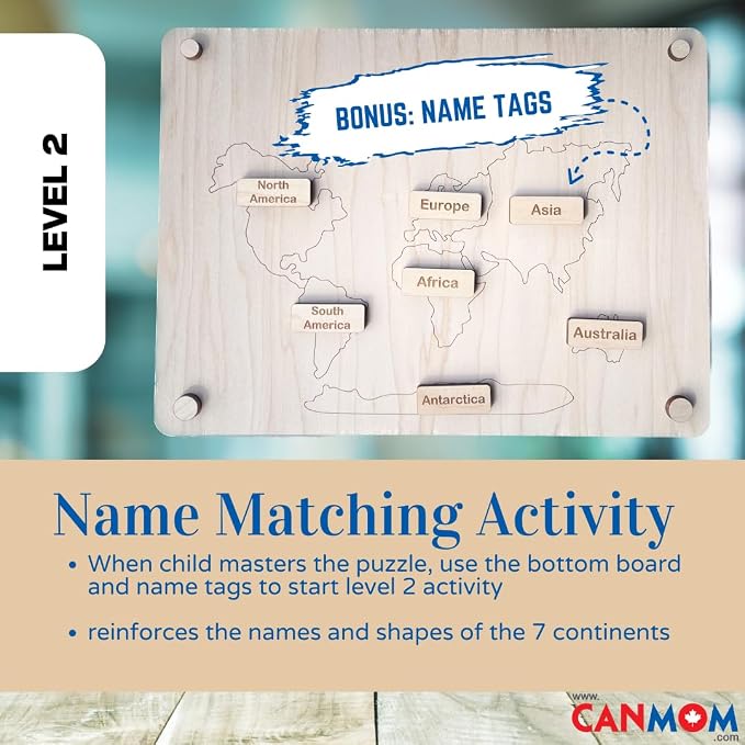 Handmade Montessori Continent Map Puzzle – Wooden Educational Geography Toy Made in Canada - Image 4
