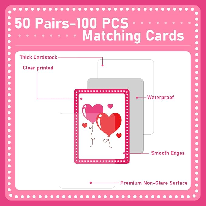 gisgfim 100 PCS Memory Matching Game Valentine's Day Concentration Memory Games Card Educational Game for Kids Educational Ages 3-8 A Fun & Fast Heart Gnome Matching Games - Image 3