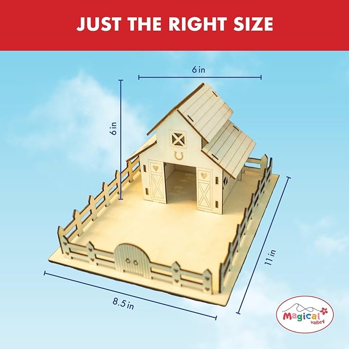 Magical Valley Horse Barn Craft Kit for Kids DIY Wooden Barn Building Set | Creative, Hands-On Arts & Crafts Activity for Horse Lovers | Imaginative Gift for Girls & Boys Ages 5-12