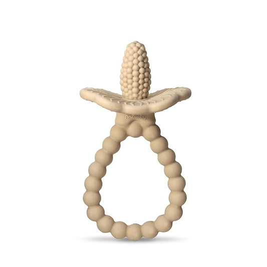 RaZbaby RaZberry Plus Baby Teether – Easy-to-Hold Toy for Front & Back Teething Relief, BerryBumps Texture for Sensory Development, Soothes Sore Gums, BPA-Free, Great Gift for Babies 3M+ – Tan