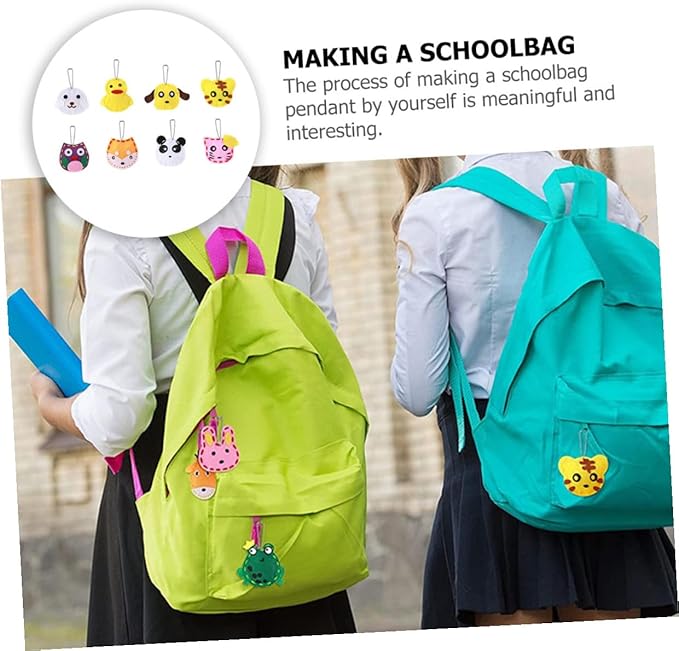 NESTINGHO 8 Pcs DIY Animal Pendant Making Kit for Educational Craft with Assorted Felt Shapes Fun Schoolbag Charms for Sewing and Creative Play Birthday