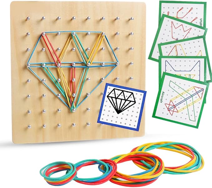 Wooden Geoboard, Montessori STEM Toy with Pattern Blocks for Kids Ages 3+ - Image 2