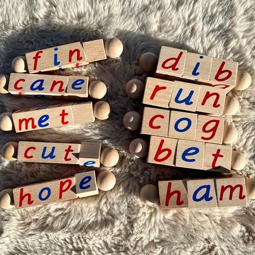 Phonetic and Silent E Wooden Reading Block Sets - Preschool, Kindergarten, Homeschool Language Learning Toys -10 Rods Total - Image 3