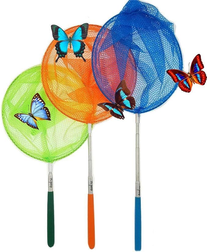 #1 M-jump 3 Pack Colored Telescopic Butterfly Nets - Great for Catching Insects Bugs Fishing - Outdoor Toy for Kids Playing - Extendable from 6.8" to 34"… by BetterproductsBetterlife