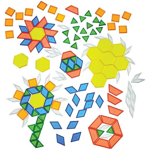 Constructive Playthings Translucent Pattern Blocks, Light Table Manipulatives, STEM Toys, Sensory Play, Create, Build and Design, Color Exploration, Set of 147 Blocks, Toys for Kids 3 Years and Up by ConstructivePlaythings