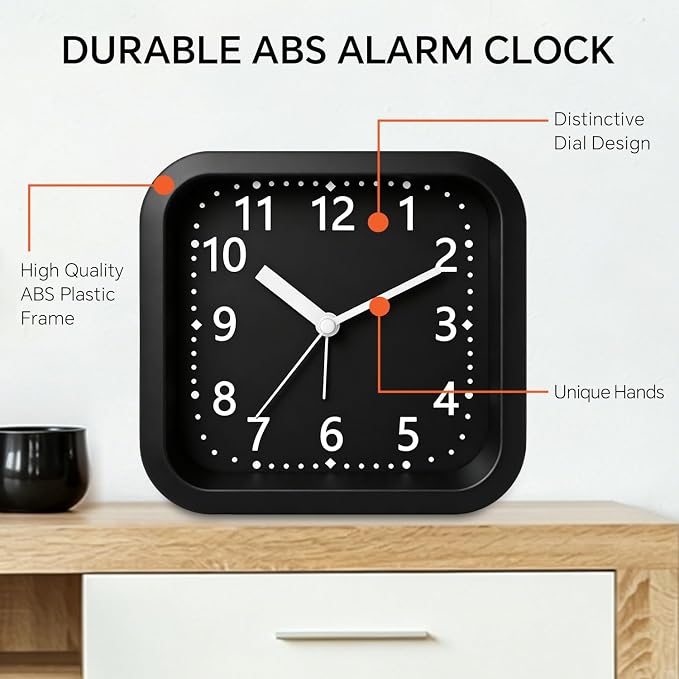 Loud Alarm Clock for Heavy Sleepers Adults, 4.5" Simple Plastic Battery Operated Alarm Clock with Silent Movement, Easy-to-Read Number, Bedside Desk Clock for Bedroom Teens Seniors, Black - Image 5