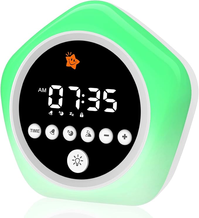 Kids Alarm Clock, Ok to Wake Clock for Kids, Toddler Sleep Training Alarm Clock with Red Green Light, Teaches Time Management & Bedtime Routine, Perfect Clock Gift for Kids by DINVEL