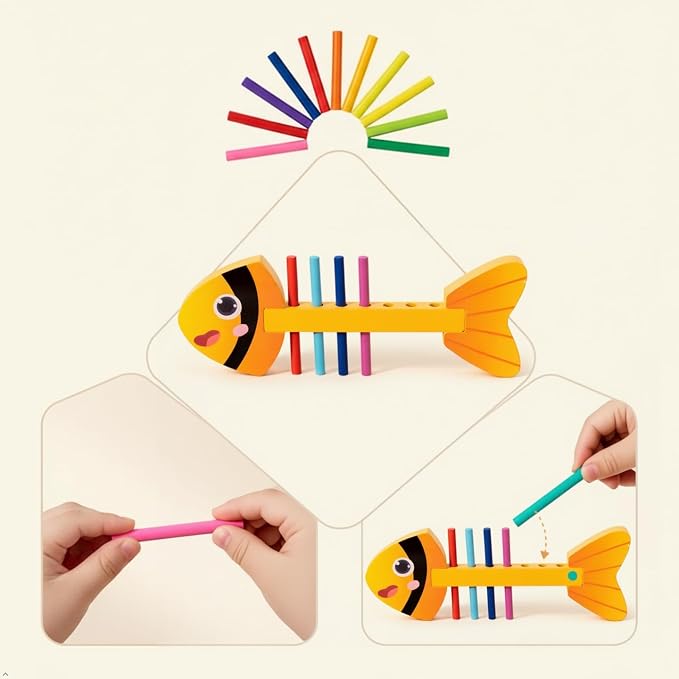 Montessori Fine Motor Skills Toys for Toddlers, Wooden Fishbone Color Matching & Sorting Toy with 20 Task Cards, Learning Educational Gifts for 3 4 5 6 Year Olds, Baby Sensory Training Toys - Image 4