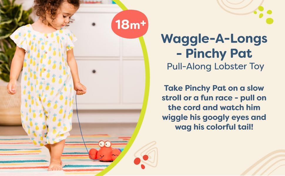 B. toys Pull Along Lobster, Waggle-A-Longs Pinchy Pat Walking Toy, Activity - Image 3