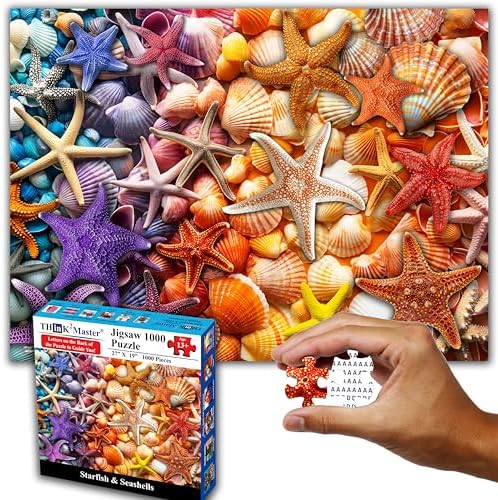 Think2Master Colorful Rainbow of Starfish & Seashells 1000 Pieces Large Format Jigsaw Puzzle for 13+, Teens, Adults & Families. Beautiful Vibrant Illustration Artwork Size: 26.8” X 18.9” by Think2Master