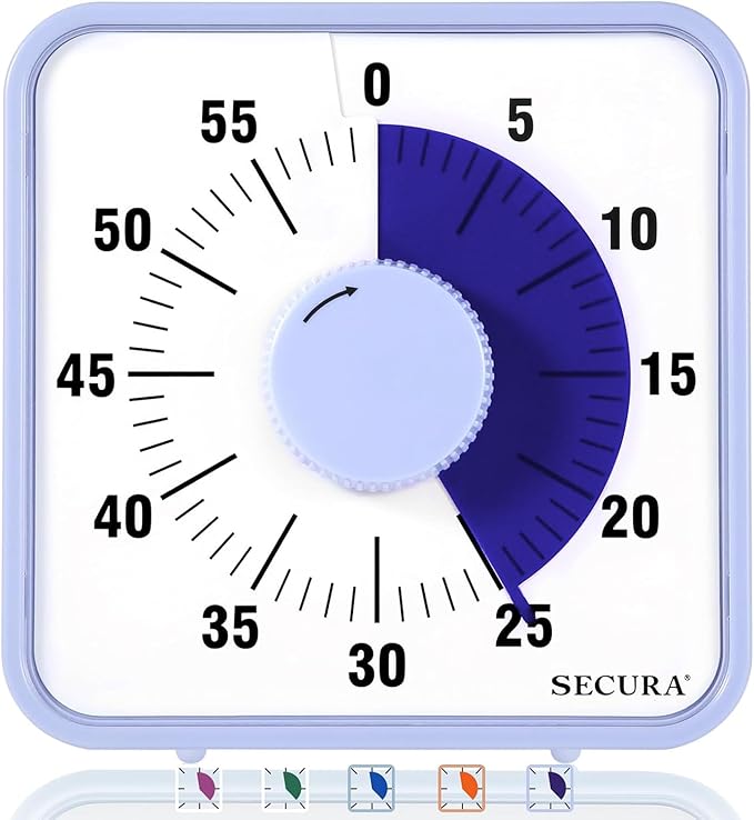 Secura 7.5 Inch Visual Timer, 60 Minute Oversize Visual Countdown Timer for Kids and Adults, Durable Mechanical Time Management Tool (Violet) by Secura