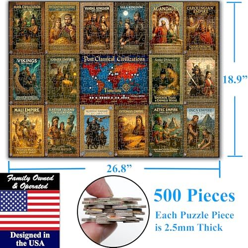 Think2Master Colorful Post Classical Civilization 500 Pieces Large Format Jigsaw Puzzle: 13+, Teens, Adults & Families. Great Gift with Historical Timeline & World Map. Size: 26.8” X 18.9” - Image 6