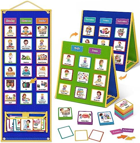 Large Visual Schedule for Kids Chore Reward Chart,Bedtime Routine Chart for Toddlers,Double Side Weekly Planner Board With 109 Cards for Home School Planner,Autism Learning Materials. by Godery