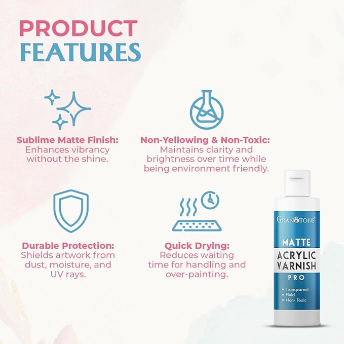 GRANOTONE Matte Finish Varnish for Acrylic Painting 3.38 fl oz Non Yellowing Non Toxic Anti Crazing 100 ML for Pro Artists Hobby Painters and Kids Made in India