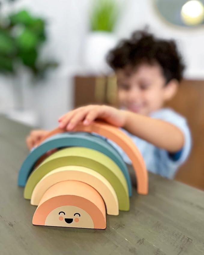 Pearhead Wooden Arch Rainbow Stacking Toy, Montessori Baby Stacker - Image 2