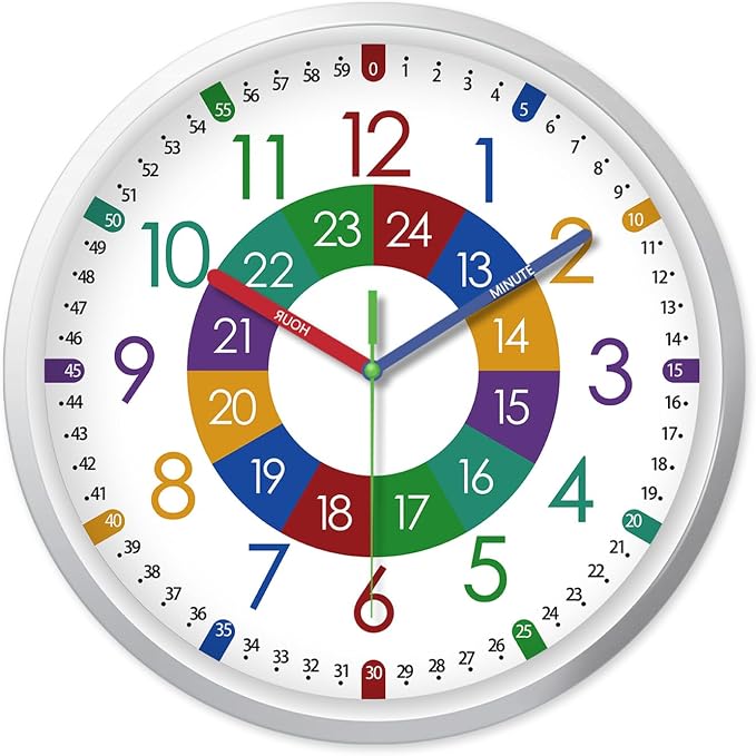 XFM Wall Clock for Kids Teaching Time 8 Inch Silent by XFMWallClock