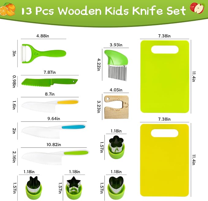 Chanking 13 Pieces Kids Safe Knife Set for Real Cooking Child-Friendly Plastic Chef Tools Montessori Kitchen Toys for Toddlers Birthday Gifts for Boys and Girls Ages 4+ (A) (Pack of 2) - Image 6