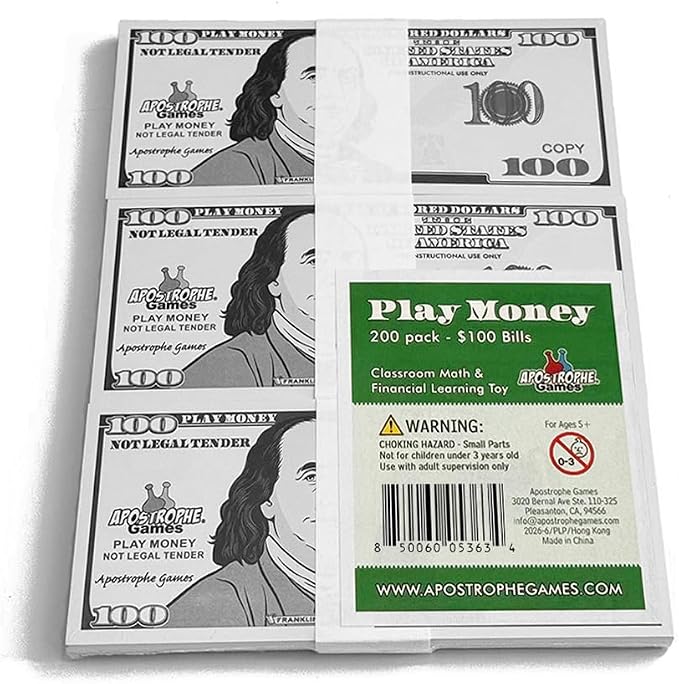 Play Money - 200Pcs $100 Bills Pretend Money for Kids, Kids Banking Toy - Image 2