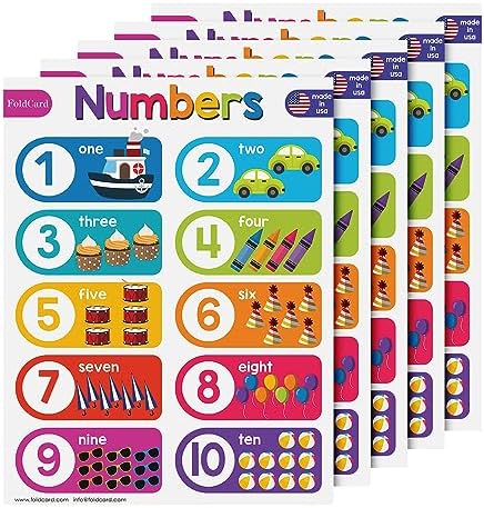 FoldCard Numbers 1-10 Chart Educational Poster 8.5x11 5pk by FoldCard