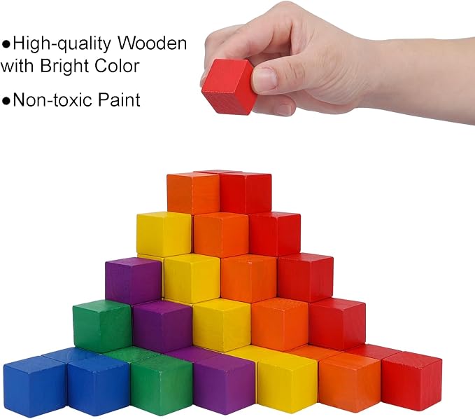 Offelec 108 Pack 1 Inch Wooden Blocks, 6 Colors STEM Math Sorting Toys, Wood Building & Stacking Blocks for Toddlers, Classroom Learning Wooden Cube Blocks, Creative Play & DIY Craft for Kids Ages 3+ - Image 4