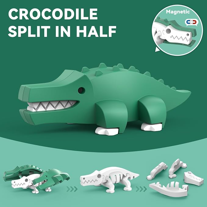 Magnetic Animal Building Toys, STEM Toddler Learning Toys 3D Puzzle Animals for Boys Girls, Educational Magnetic Travel Montessori Toy Lion Elephant Crocodile, Unique Birthday Gift for Kids 3 4 5 6 7 - Image 4