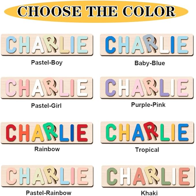 Name Puzzle for Kids Personalized Baby Gifts Wooden Toys Puzzles for Toddlers 1-3 Shapes Number Puzzle Educational Learning Toys Customized for Boys Girls First Birthday