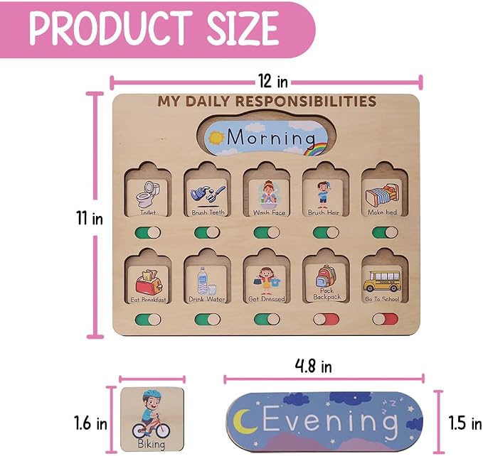 Wooden Chore Chart for Kids Visual Schedule, Routine Chart for Kids, Morning Bedtime Routine Chart for Toddlers Ages 2-4, Daily Kids Schedule Board for Home (02) - Image 8