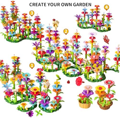 TEMI 224 PCS Flower Garden Building Toys for Girls Toys, Educational STEM Toy and Preschool Garden Play Set for Toddlers 3 4 5 6 7 8 Year Old Kids Boys Girls, Flower Stacking Toys for Kids Age 3-8 - Image 6