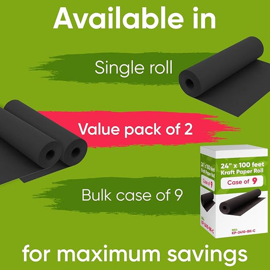 24" x 1200" (100 ft) Black Paper Roll Value Pack, 45 lbs Thickness, Made in USA Colored Kraft Paper for School, Bulletin Board - Odorless, Non-Toxic, Safe for Kids