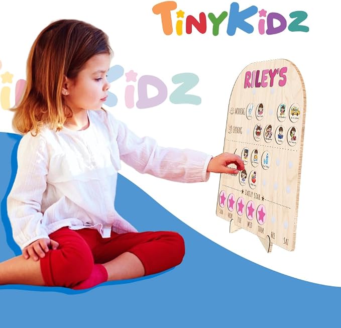 Personalized Wooden Chore Chart for Kids 15x17", Visual Schedule, Routine Chart for Kids, Morning Bedtime Routine Chart for Toddlers Ages 2-4, Daily Kids Schedule Board for Home (11) - Image 3