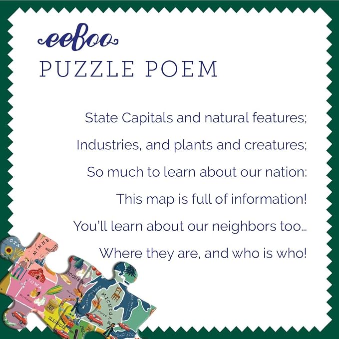 eeBoo USA MAP 48 Giant Piece Children's Puzzle, 26" x 21" - Image 9