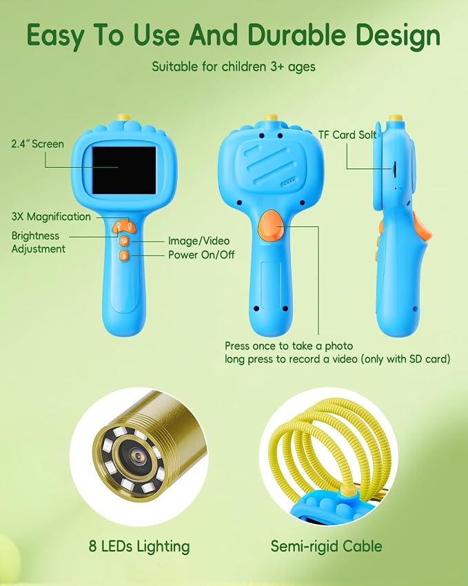 Borescope Snake Camera with Light for Kids, Outdoor Educational STEM Toys, Science Gifts for 5 Year Old Boy, Camping Nature Activities, Best Birthday Gift for Boys, Girls Ages 4,5,6,7,8,9,10(Blue) - Image 3