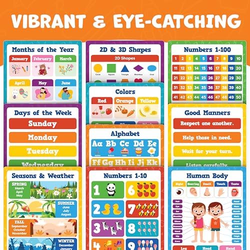 Educational Learning Posters for Toddlers 1-3 - 20pc Classroom Toddler Learning Posters - 16” x 11” Classroom Decor, Back to School Teacher Supplies - Kindergarten Preschool Classroom Must Haves - Image 2