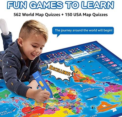 Qiaojoy Bilingual Interactive Kids Talking USA Map World Map for Learning - Image 5