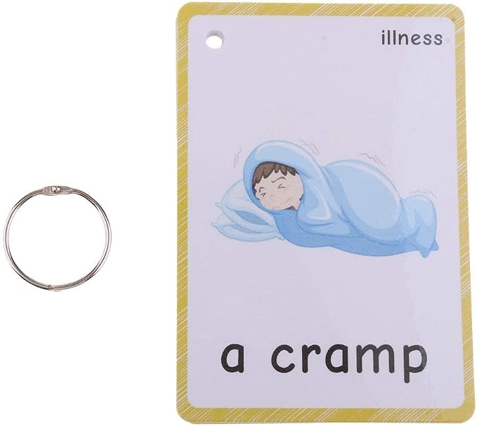 SANTSUN 14 Illness & Disease Expression English Flash Cards, Study Cards (4.72 x 3.54 Inch) with 1 Ring, Pocket Laminated Flashcards for Ages Pre-K & K - Image 2