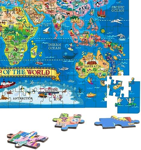 200 Pieces World Map Jigsaw Puzzle for Kids Ages 4-8, Environmental Recyclable Cardboard, Portable, Hand-Eye Coordination, Spark Educational Conversations - Image 3