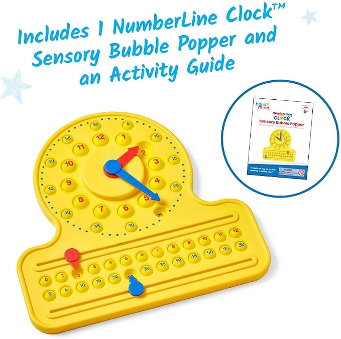 hand2mind NumberLine Clock Sensory Bubble Popper, Push Pop Fidget Toys, Learn to Tell Time, Teaching Clock for Kids, Fidgets for Classroom, Math Toys, Kindergarten Learning Activities - Image 2