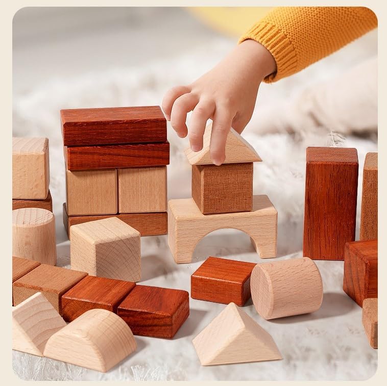 29 Pcs Wooden Building Block Toy, Natural Wood Blocks Set for Kids - Image 5