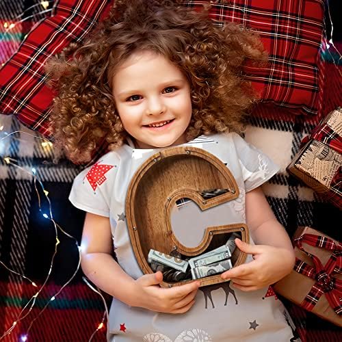 Piggy Bank for Kids Boys Girls, Wooden Large Letter Piggy Bank Alphabet Money Bank with Initial C, Coin Bank Fun Gifts for Birthday, Christmas, Festival, Baby Shower - Image 4