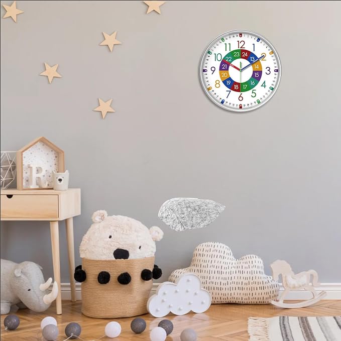 XFM Colorful Teaching Time Wall Clock 12 Inch for Kids Room Classroom - Image 3