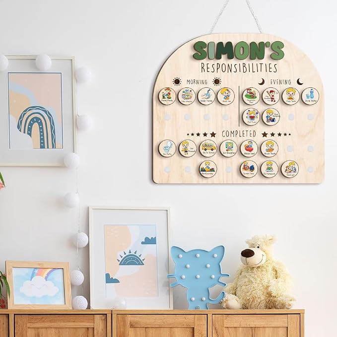 Wooden Chore Chart for Kids Visual Schedule, Routine Chart for Kids, Morning Bedtime Routine Chart for Toddlers Ages 2-4, Daily Kids Schedule Board for Home (09) - Image 8