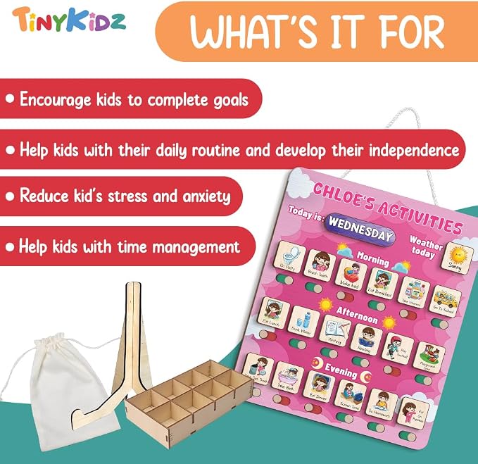 Wooden Chore Chart for Kids Visual Schedule, Routine Chart for Kids, Morning Bedtime Routine Chart for Toddlers Ages 2-4, Daily Kids Schedule Board for Home (15) - Image 3