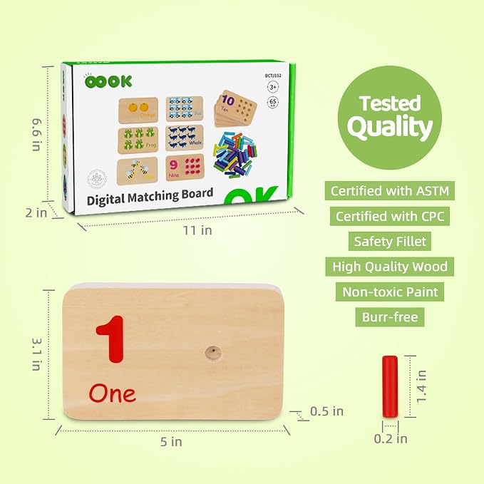 TOOKYLAND Peg Board Toddler Toys, Counting Wooden Toys with 55 Pegs - Image 5